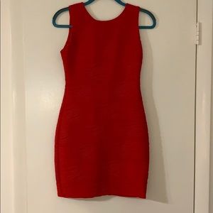 Red textured body-con minidress
